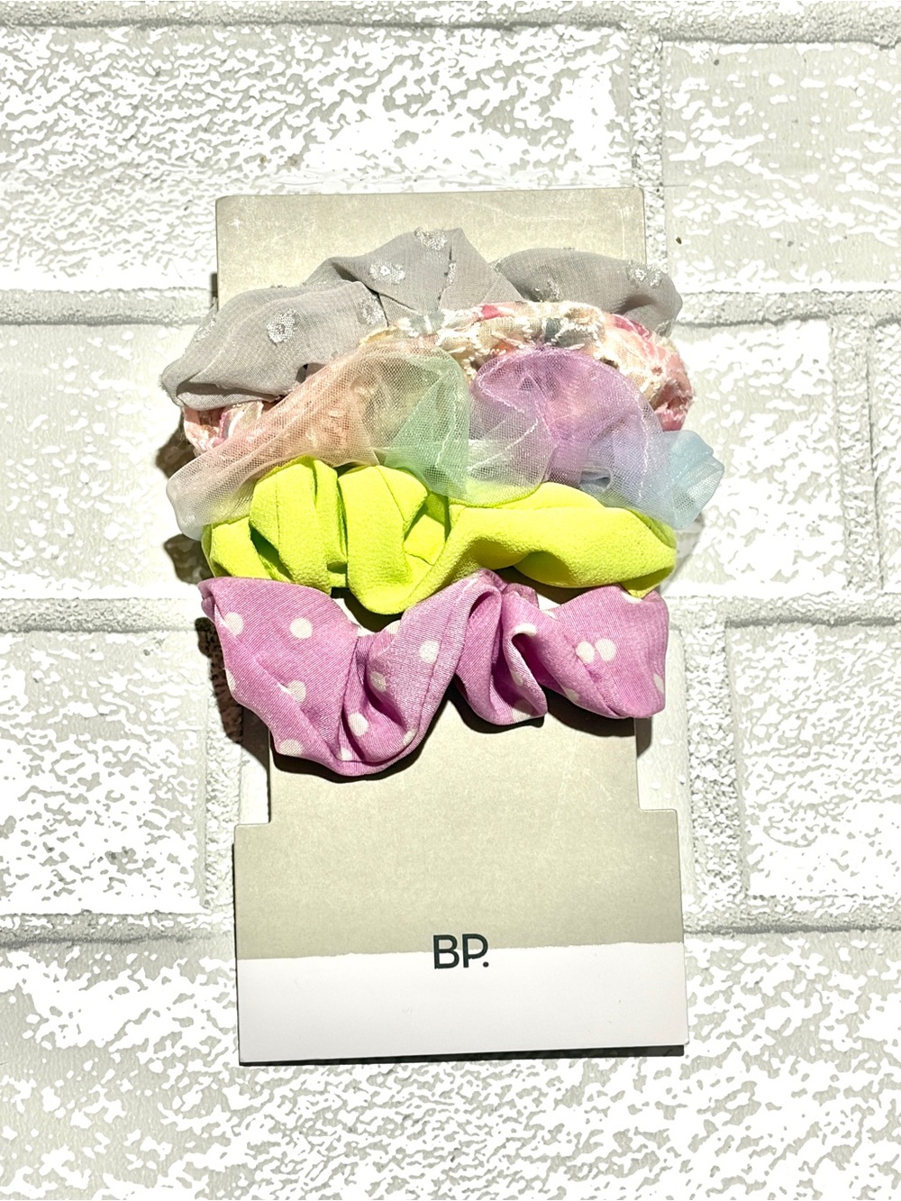bp 5-Pack Pastel Rainbow Scrunchies Pink, Neon Yellow, Polka Dots NEW